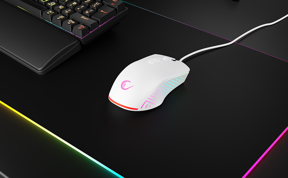 V2 white RGB white gaming mouse, lightweight gaming mouse