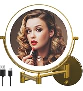 MIROAMZ Rechargeable Wall Mounted Lighted Makeup Vanity Mirror 8 Inch Double Sided 1X 10X Magnify...