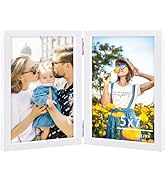 SNXJWA 5x7 Picture Frames Double White Photo Frame Folding Vertical Stand Display Side by Side