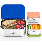 Caperci 3-Pack Stainless Steel Food Containers, 8oz*2 + 30oz Kids Bento Lunch Box with Leak-Proof...