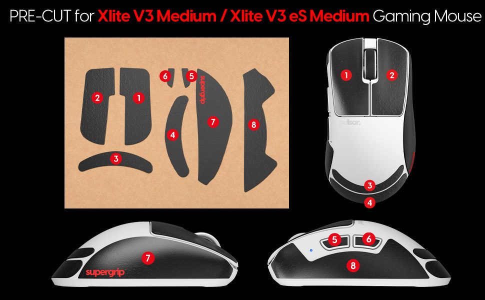 Supergrip eSports grade grip tape for Pulsar Xlite V3, Xlite V3 eS gaming Mouse