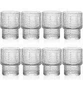 ZOOFOX Set of 8 Juice Glasses, 7 oz Heavy Base Hobnail Glassware for Drinking Orange Juice, Stack...