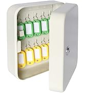 Security Metal Key Box with 20 Hooks, Small Adjustable Wall Mount Key Lock Cabinet, White, 7 4/5"...