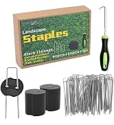 TJBTORJT Galvanized Landscape Staples Set 50pcs Garden Stakes 50pcs Gaskets and 1 Pick Up Hook,6 ...