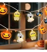 shuangjishan Halloween String Lights Indoor: 9.84 FT 20 LED Battery Operated Pumpkin Ghost Cat Li...