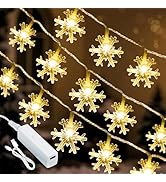 Lakumu Rechargeable Christmas Decorations Lights, 20FT 40 LED Snowflake String Lights Battery Ope...