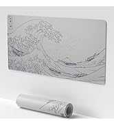 Large Sea Wave White Mouse Pad,Waterproof Desk Mat,Extended Non-Slip Keyboard Mouse Pad Office De...