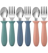 Pimoys 6 Pieces Toddler Utensils, Kids Silverware Set with Plastic Handle Stainless Steel Childre...