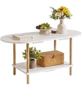 Aibiju Oval Coffee Table White, Small Wooden Coffee Table for Small Space, Splicing Design 35 * 1...