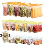 20 Pack Reusable Food Storage Bags,Leakproof Freezer Bags BPA Free Stand Up Sandwich Bags for Lun...
