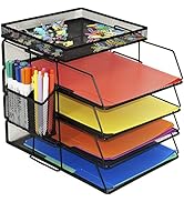 Neudeco 4-Pack Stackable Desk File Document Letter Tray with Drawer Organizer Holder and Pen Hold...
