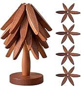 Wooden Trivets for Hot Dishes, Tree Shape Trivets Set, 4 Wooden Trivets + 1 Stand Stored Like a C...