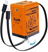 W&O gan Charger Fast Charger,45W Retractable Phone Charger Wall Plug with Lightening and Type-C C...