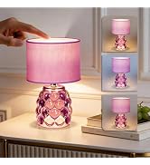 MJ PREMIER Rechargeable Table Lamp Dimmable Purple Cordless Lamps with 3 Color Wireless Portable ...