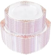 Joyido 102PCS Rose Gold Plastic Plates - Clear Rose Gold Plate - Heavy Duty Disposable Plates - F...
