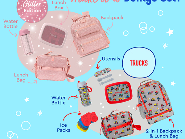bentgo kids lunch boxes and water bottles, bentgo set, bentgo bundles, water bottles for kids