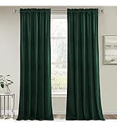 RYB HOME Green Velvet Curtains & Drapes - Half Blackout Thermal Insulating Soft Window Curtains f...