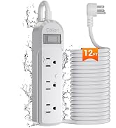 White Outdoor Power Strip Weatherproof,12 FT Waterproof Extension Cord,Surge Protector with 3 Wid...