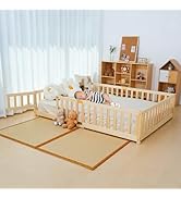 DoCred Montessori Toddler Floor Bed for Kids - Twin Size Wood Floor Bed w/Slats & Fence for Girls...