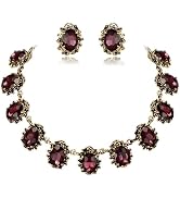BriLove Victorian Style Statement Necklace Pierced Earrings Jewelry Set for Women Crystal Floral ...