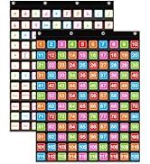 ANCOMEDO 120 Pockets Hundred Pocket Chart with 150 Pieces Double-Sided Number Cards,Number Pocket...