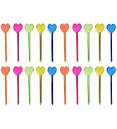 100 Pcs Multicolor Plastic Fruit Picks Toothpicks Heart Cocktail Appetizer Picks Finger Food Stic...