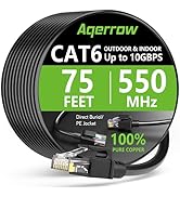 Aqerrow Cat 6 Ethernet Cable 75 FT, Outdoor&Indoor Ethernet Cable, 24AWG 10Gbps 550Mhz Cat6 Cable...