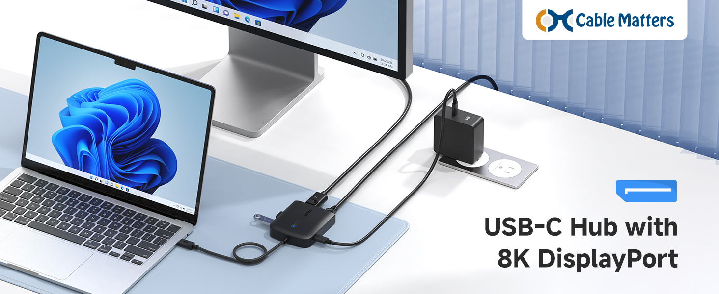USB C Multiport Adapter (USB C Hub with DisplayPort 8K), 2X USB 2.0, Fast Ethernet, and 60W