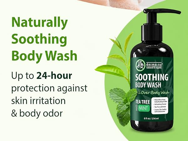 Naturally soothing body wash up to 24 hour protection against irritation and body odor
