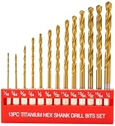 StratMet 13pcs HSS Drill Bit Set, Titanium Coating High Speed Steel Drill Bit Set (1/16"-1/4") fo...