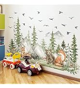 Amaonm 4 Sheet of 12x36 inch Giant Mountain Forest Tree Wall Decal Woodland Deer Bear Fox Birds W...