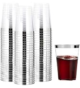 I00000 200pcs Silver Disposable Plastic Cups 10 oz Clear Plastic Cups Old Fashioned Tumblers Silv...