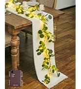 JMEXSUSS Artificial Eucalyptus Garland with Lights, 6FT Lighted Spring Garland Battery Operated w...