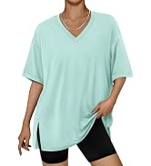 Trendy Queen Oversized Tshirts for Women Workout Plus Size Tops V Neck Short Sleeve Gym Shirts Ca...