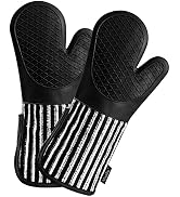 Alselo Silicone Oven Mitts Heat Resistant 932? with Waterproof & Non-Slip Kitchen Mittens, Set of...