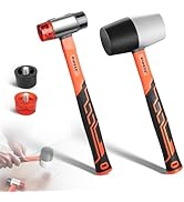PINOZE 2-Piece Rubber Mallet Hammer Set, 16oz Rubber Hammer & 35mm Double-Faced Soft Mallet with ...