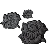 U-Sky Sew or Iron on Patches - Cool Black Rose Patch for Clothing Jackets - 3pcs Different Size P...