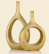 Brushed Gold Ceramic Vase Set 2,Modern Hollow Circle with Hole Flower Vase for Home Decor,for Tab...