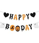 ANFEST Halloween Themed Happy Boo day Banner Pre-Strung | Glitter Cardboard Drip Font Black Orang...