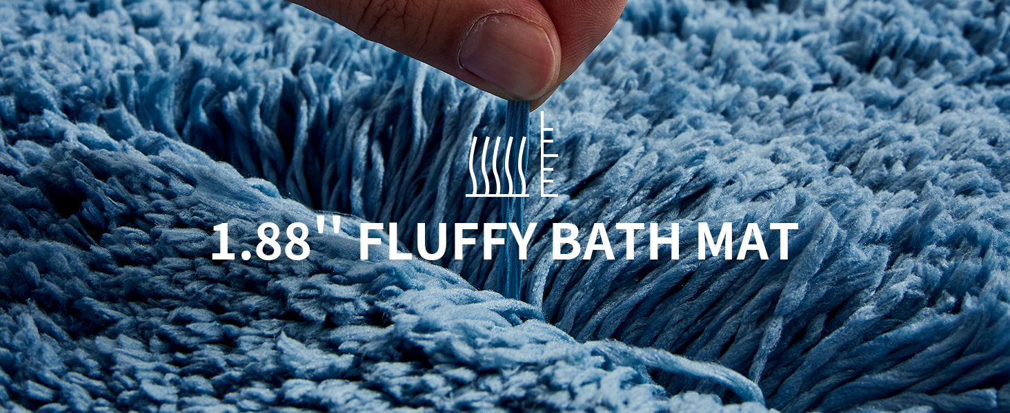 Bathroom Rugs Non Slip Washable Ultra Soft Absorbent Bath Mat Quick Dry Shaggy for Tub Blue Decor