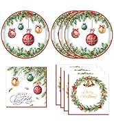 40Pcs Christmas Paper Plates and Napkins Party Supplies, Disposable Christmas Ball Party Plates N...