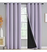 100% Blackout Window Curtain Panels for Bedroom, Heat and Full Light Blocking Drapes with Black L...