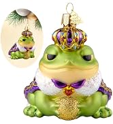 Hzyc Frog Christmas Tree Ornaments,Hand-Blown Glass Ornaments,Frog Prince Watcher Collection Figu...