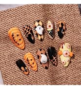 Halloween Horror Press On Nails Medium Almond Acrylic Fake Nails 3D Pumpkin Cute Ghost Eyeball Sp...