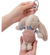 Galepromot 1Pc White 16cm Keychain Decoration,Plush Keychain Overalls Dress-up Long Ear Rabbit An...