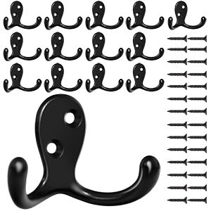 Homanu 14 Pack Heavy Duty Double Prong Coat Hooks Wall Mounted with 28 Screws