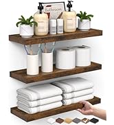 BAYKA Bathroom Floating Shelves for Wall Set of 3 - Rustic Brown Farmhouse Wood Shelves Over Toil...