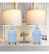 Cinkeda 23" Light Blue Ceramic Table Lamp Set of 2 for Bedroom, Modern Bedside Lamps for Nightsta...