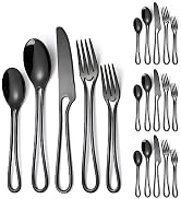 A · HOUSEWARE Hanging Black Silverware Set Hollow Handle 20-Piece Stainless Steel Flatware Cutler...