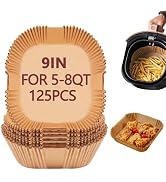 9 Inch Air Fryer Liners Disposable, 125 Pack Parchment Paper Sheets for Air Fryer Basket, Non-Sti...